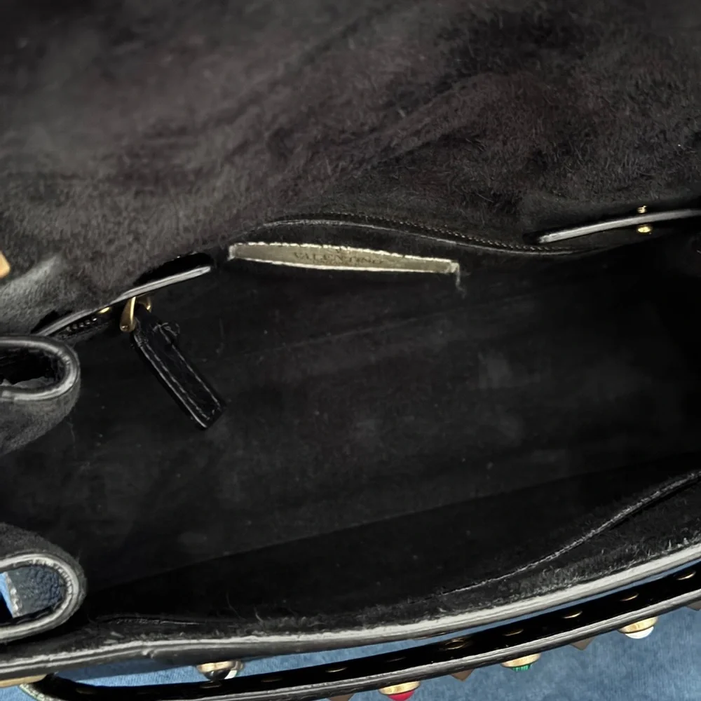 VALENTINO GARAVANI Black PebbleLeather Multi‎ Colored RockstudCrossbody Handbag